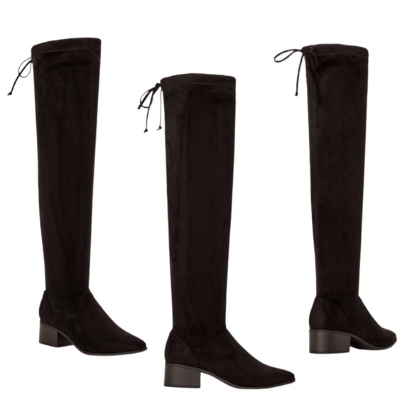 Black Over-the-Knee Faux Suede Heeled Boot - Picture 5 of 16